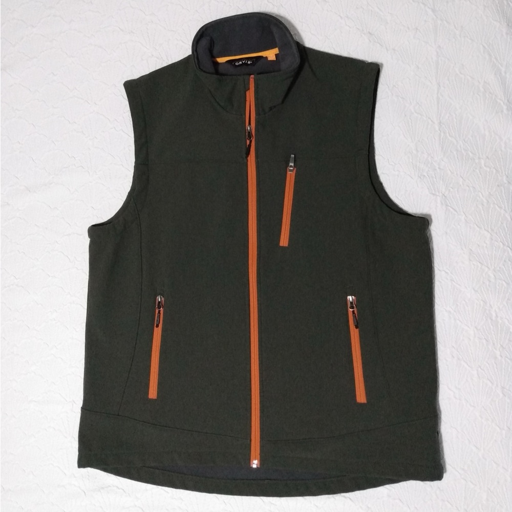 Orvis Gray Fleece Jacket with Orange Trim